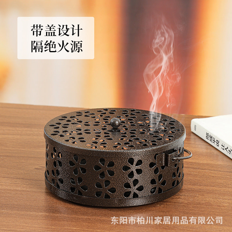 New mosquito coil box Dongyang factory direct sales portable wrought iron mosquito coil box household fireproof belt gray table mosquito coil box
