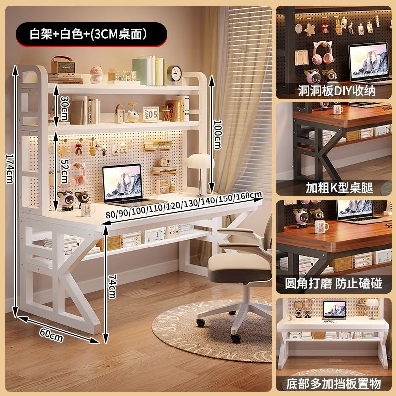 Thickened solid wood desk computer desk for home hole desk bookshelf table all-in-one combination student bedroom office desk
