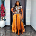Aliexpress cross-border plus size midi skirt + t-shirt dress african women's crystal satin print two-piece skirt set
