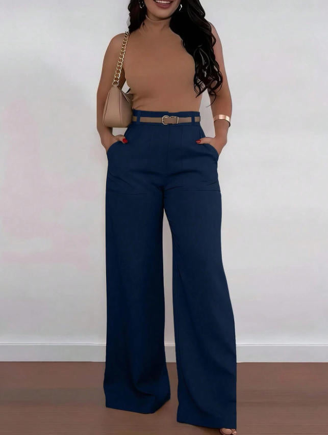 new women's cross-border e-commerce fashion: elegant and chic straight-leg trousers - high-waisted, drapey, versatile wide-leg formal pants