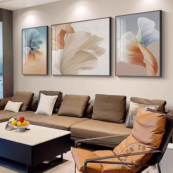 [Auspicious and happy] Cream wind living room decorative painting sofa background wall triptych elegant atmosphere hanging painting