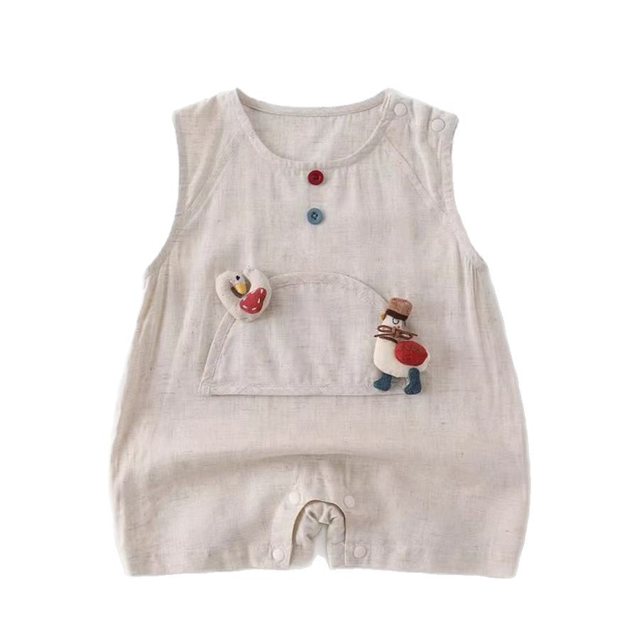 Summer lightweight sleeveless baby romper - newborn bodysuit, cartoon crawling suit for boys and girls