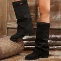 export women's boots pointed toe large tube straight metal buckle medium long boots plus size thick heel pants boots women's boots