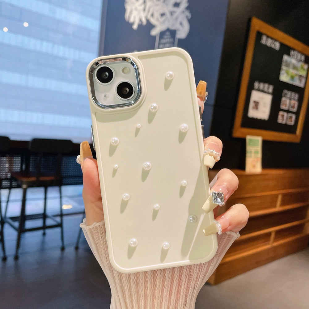 Suitable for apple 16pro metal photo frame small pearl mobile phone case iphone7p/xr all-inclusive pure color protective case