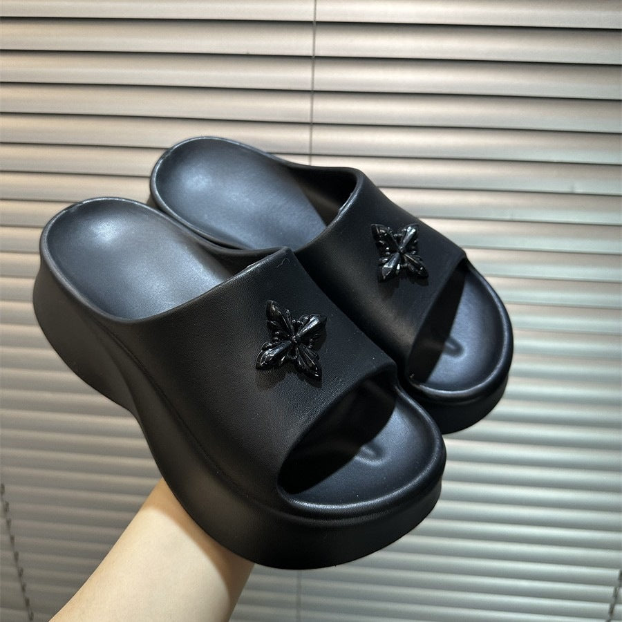 Thick sole slippers for women outwear summer 2026new arrival travel summer one-line sandals slippers for students to increase height