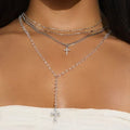 Cross pendant necklace women's european and american niche design multi-layered wearing light luxury diamond-set ins style y-shape clavicle chain