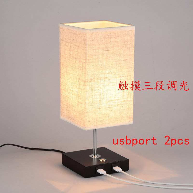 USB charging table lamp wooden base small table lamp  e-commerce  provides E26 zipper lamp holder touch dimming