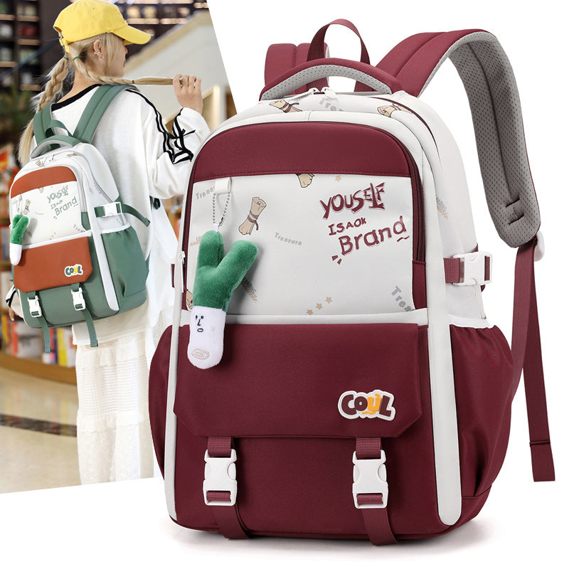 Junior high school schoolbag female ins college style primary school students 5th-6th grade backpack cute splicing American retro backpack