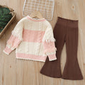 Girls' knit sweater and pants set - new autumn/winter  collection - handmade floral detail, cardigan sweater and pants outfit for little girls