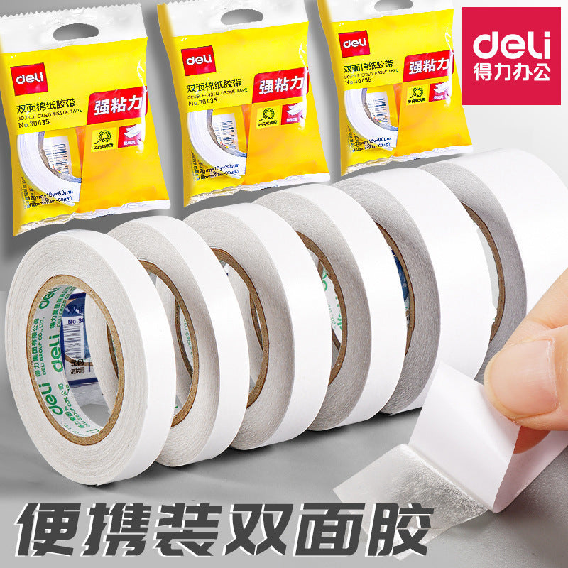 Deli double-sided tape high viscosity small roll core student use children's handmade transparent cotton paper tape double-sided tape wholesale