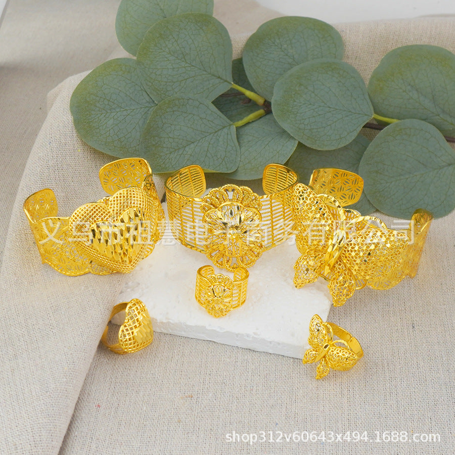 Middle east dubai new arrival cuff bracelet ring nigerian wedding bride flower heart shaped bracelet jewelry