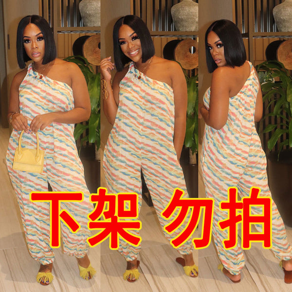 V2028 hot sale European and American sexy, sloping shoulders, loose trousers, onesie nightclub clothes