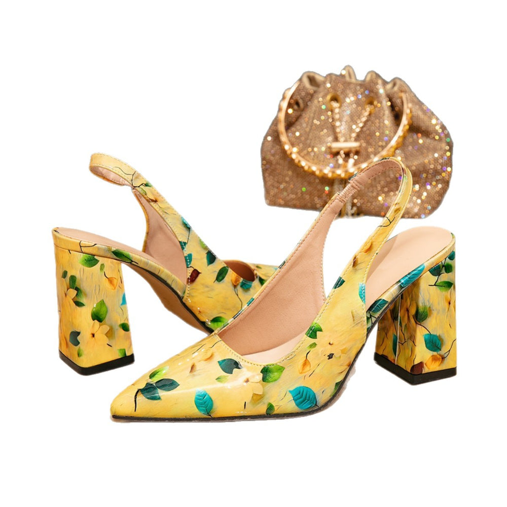 Huizhou city aliexpress women's high heel sandals - fashionable color block print, minimalist pointed toe, chunky heel - new 2026 collection