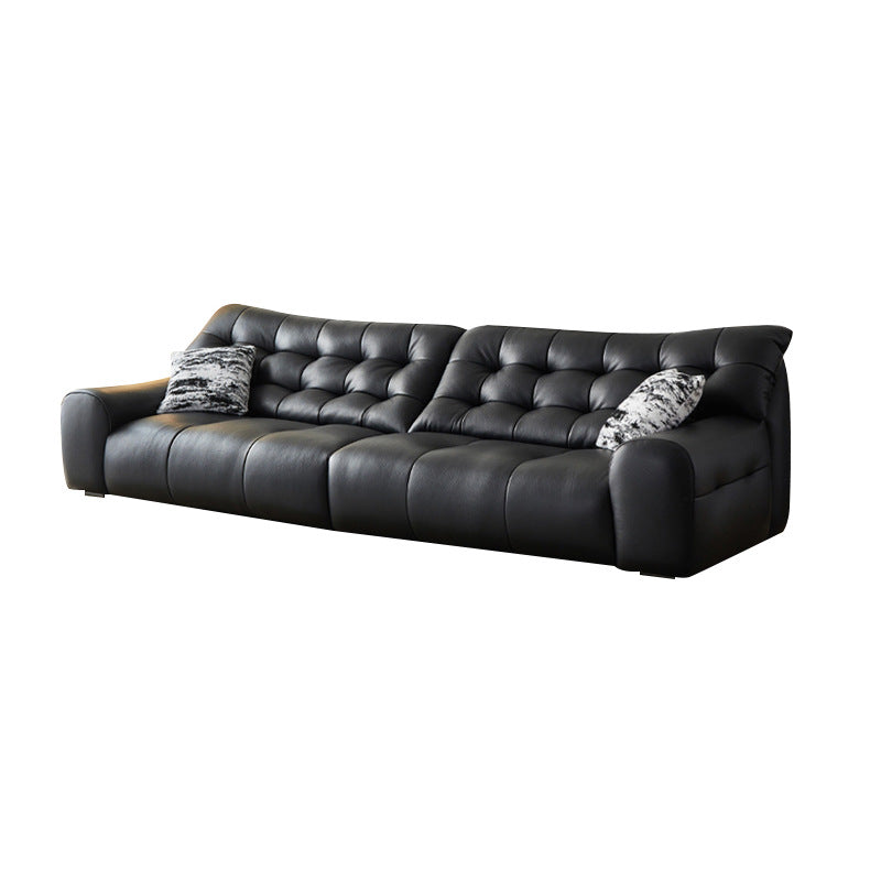 Foshan big black bear genuine leather sofa high back leather art living room light luxury straight retro black sofa furniture wholesale