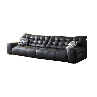 Foshan big black bear genuine leather sofa high back leather art living room light luxury straight retro black sofa furniture wholesale