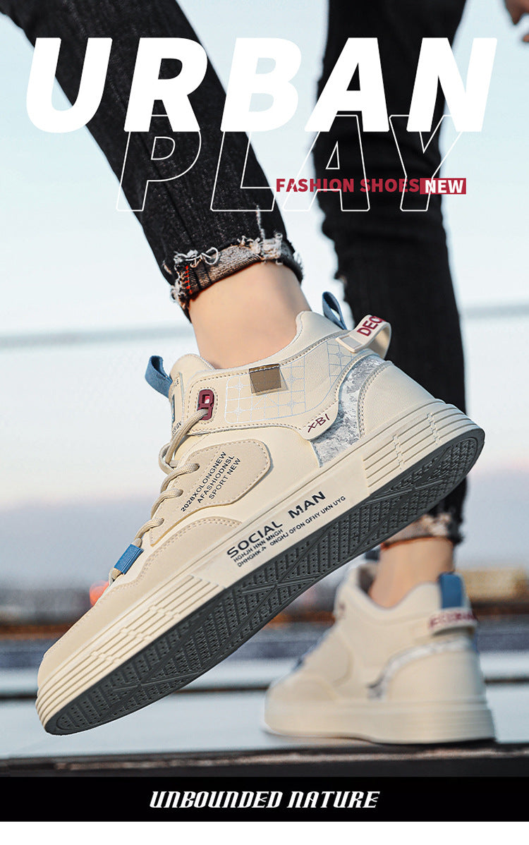 Men's high-top winter shoes 2025: new men's autumn sports & casual white canvas low-top skate shoes - trendy student sneakers