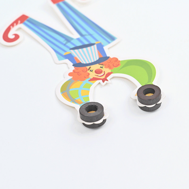The clown walks a tightrope to find the center of gravity, technology small production, children's handmade DIY puzzle magnet experiment recommended material package