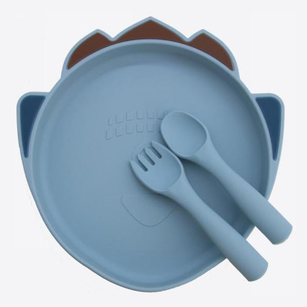Factory wholesale baby suction cup dinner plate creative kindergarten anti-drop food grade silicone fork and spoon set silicone dinner plate