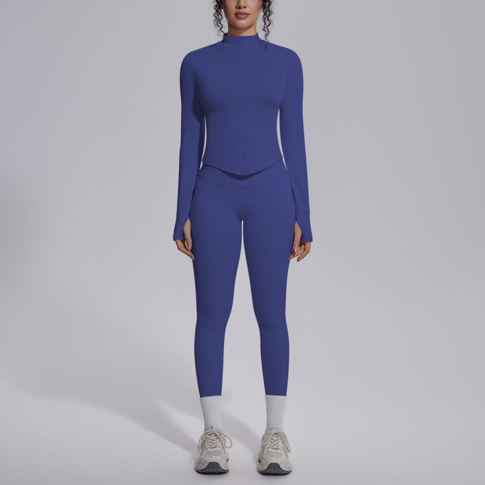European and american seamless yoga set - slim fit zipper jacket & peach lift butt leggings - women's activewear workout outfit