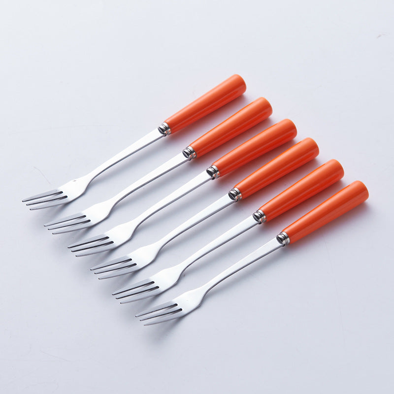 Stainless steel fruit fork set with premium ceramic storage jar, fruit picks, home watermelon forks, and stylish spoons