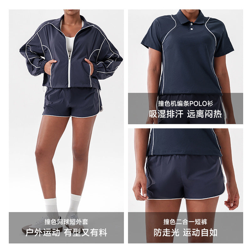 New women's loose-fit training & fitness set: quick-dry tennis top, long-sleeve running & yoga jacket