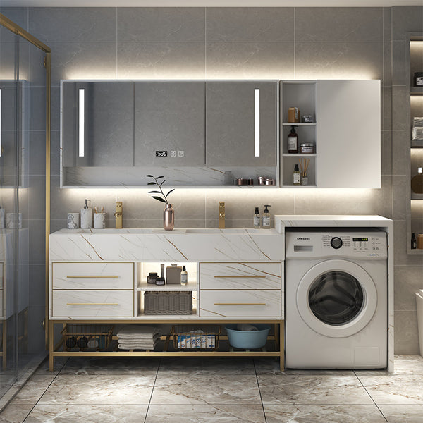 [Customized] Rock slab integrated washing machine cabinet, bathroom, hand washing sink, washbasin, simple smart bathroom cabinet
