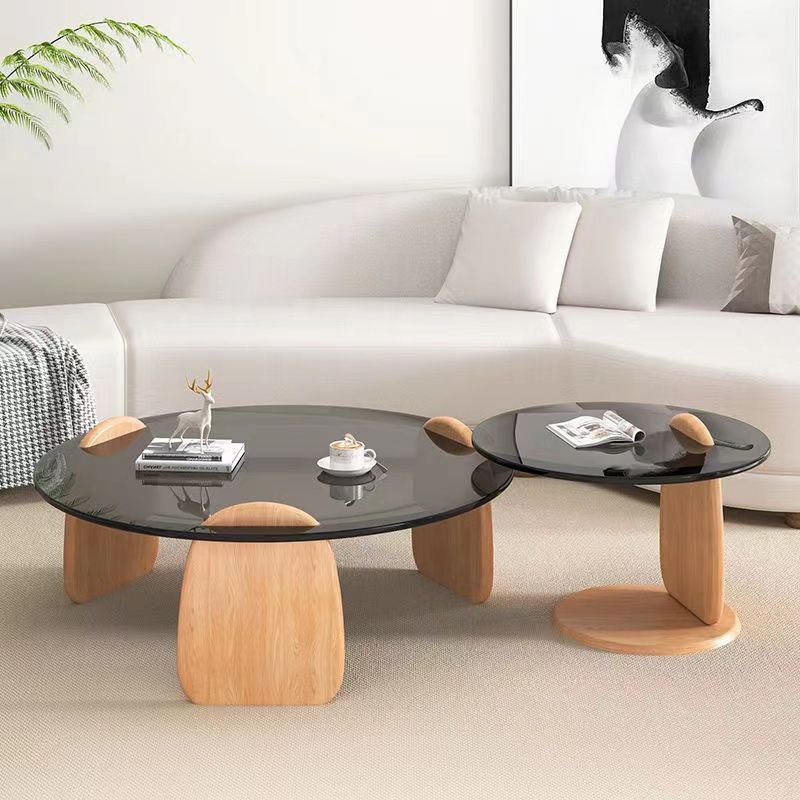 Tempered glass coffee table living room home round combination nordic popular style light luxury italian minimalist tea table small apartment