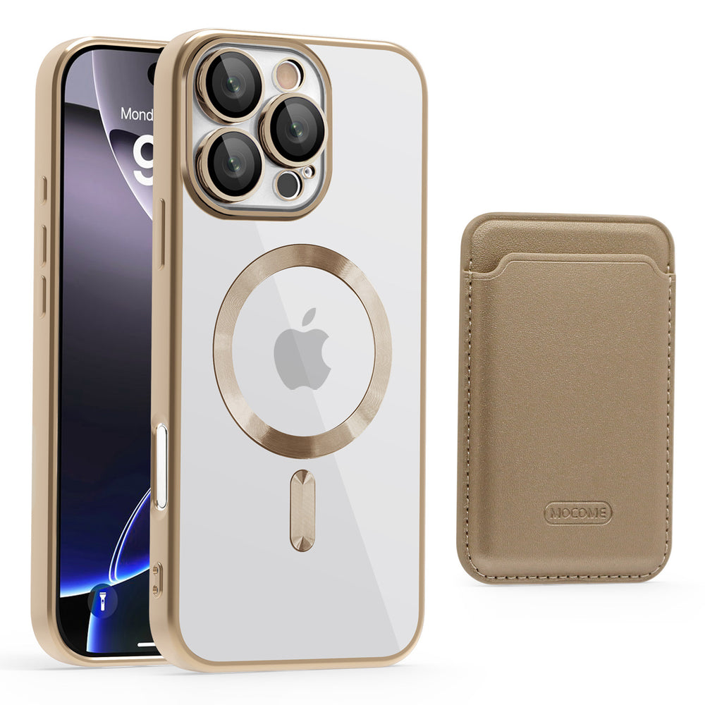 Golden shield cd pattern magnetic case + card holder compatible with iphone 16 phone case apple 15 pro max anti-drop protective cover - cross-border