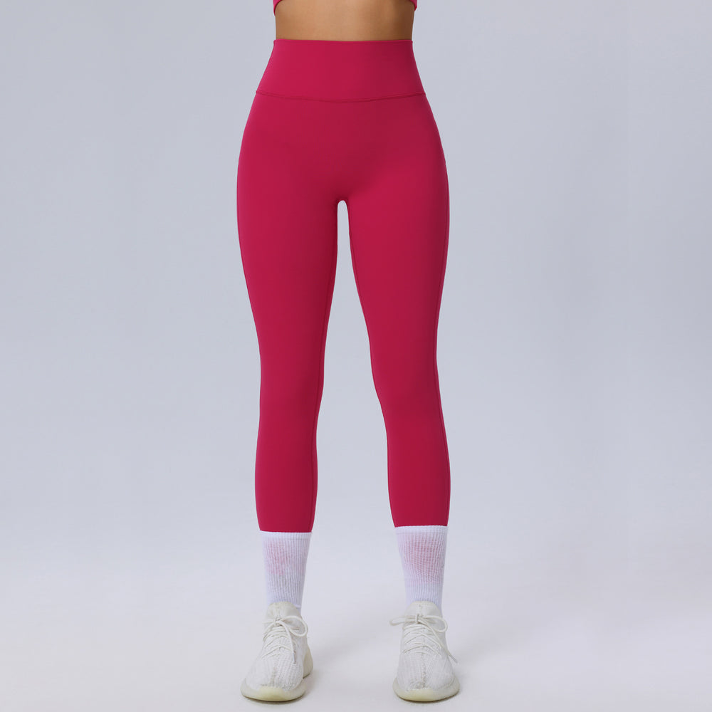 Fashion nude high waist yoga pants women's no embarrassment line high elastic sports tights peach butt lifting fitness pants