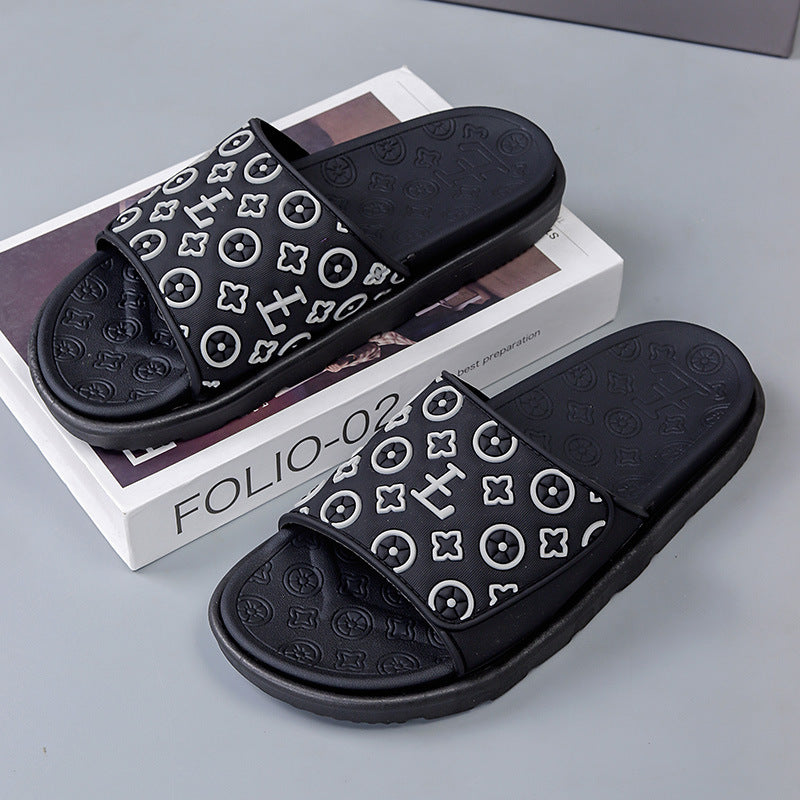 Women's summer slippers - versatile platform sandals for men and women - embossed chunky sole slides - fashionable and comfortable casual thong sandals