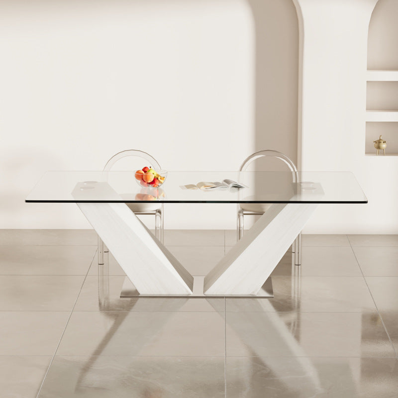 Customizable tempered glass dining table - modern minimalist rectangular table for living room, carbon steel long table, high-temperature resistant dining table