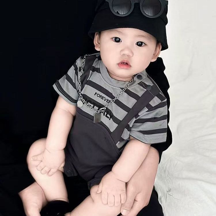 Baby summer clothes boys' rompers short sleeve summer thin outwear infant summer super cute crawling suit