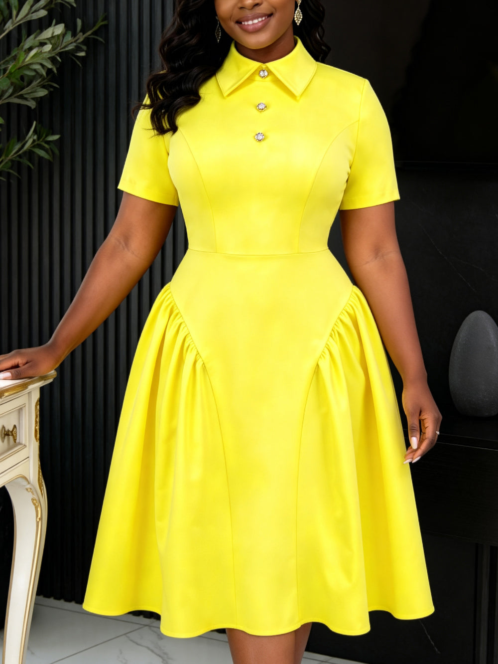 Summer vacation new fashion decorative button dress a-line high waist slimming casual solid color dress
