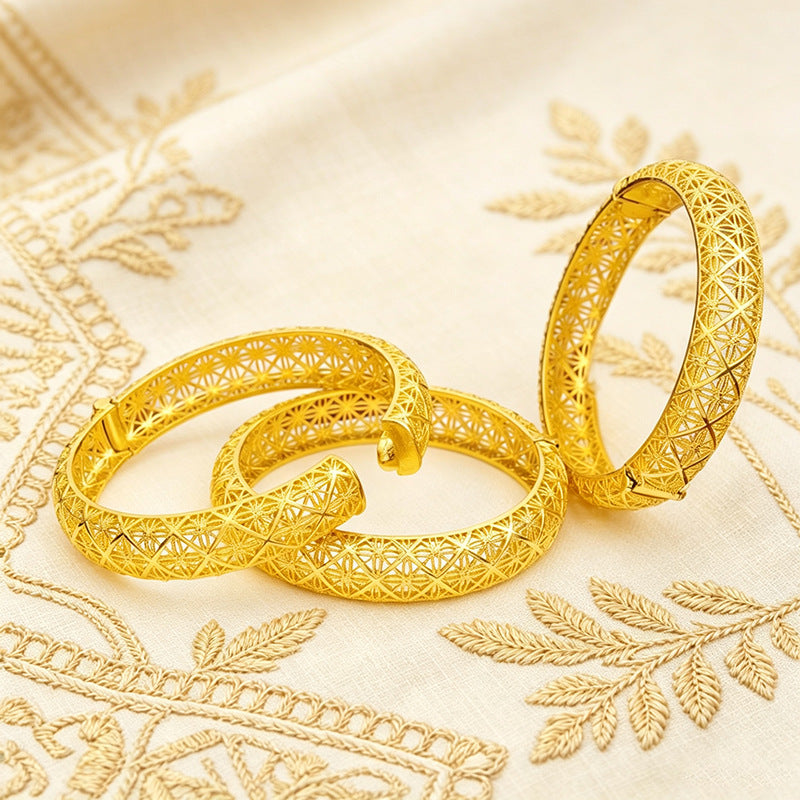 Vintage filigree hollow gold-plated bangle for women - middle eastern wedding & ethnic style bracelet - wholesale & dropshipping available