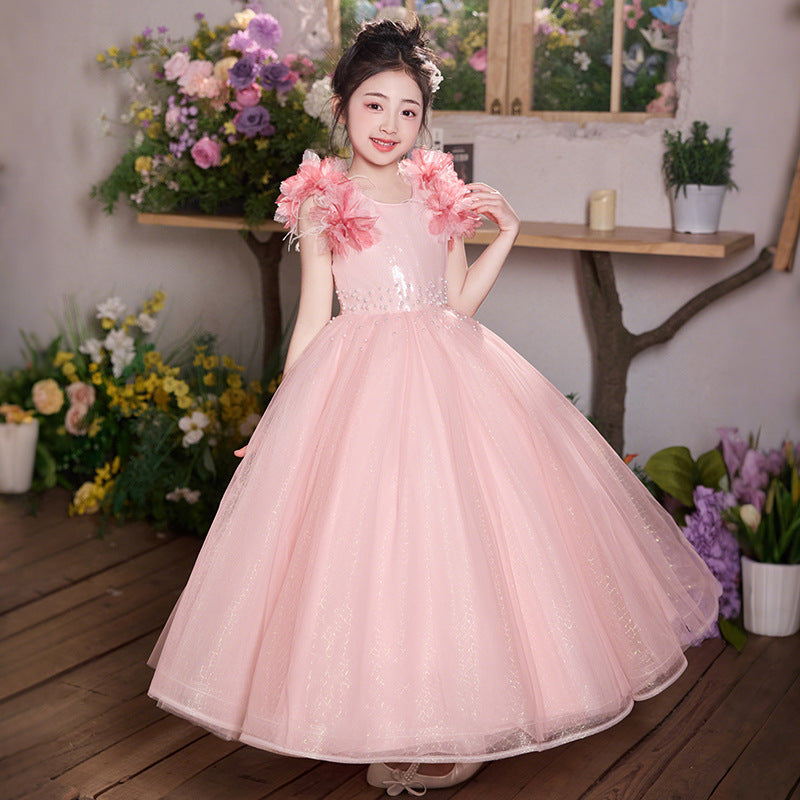 Girls' high-end formal dresses: mesh flower girl dresses, wedding dresses, hostess dresses, children's day performance costumes, birthday princess dresses - in stock & wholesale
