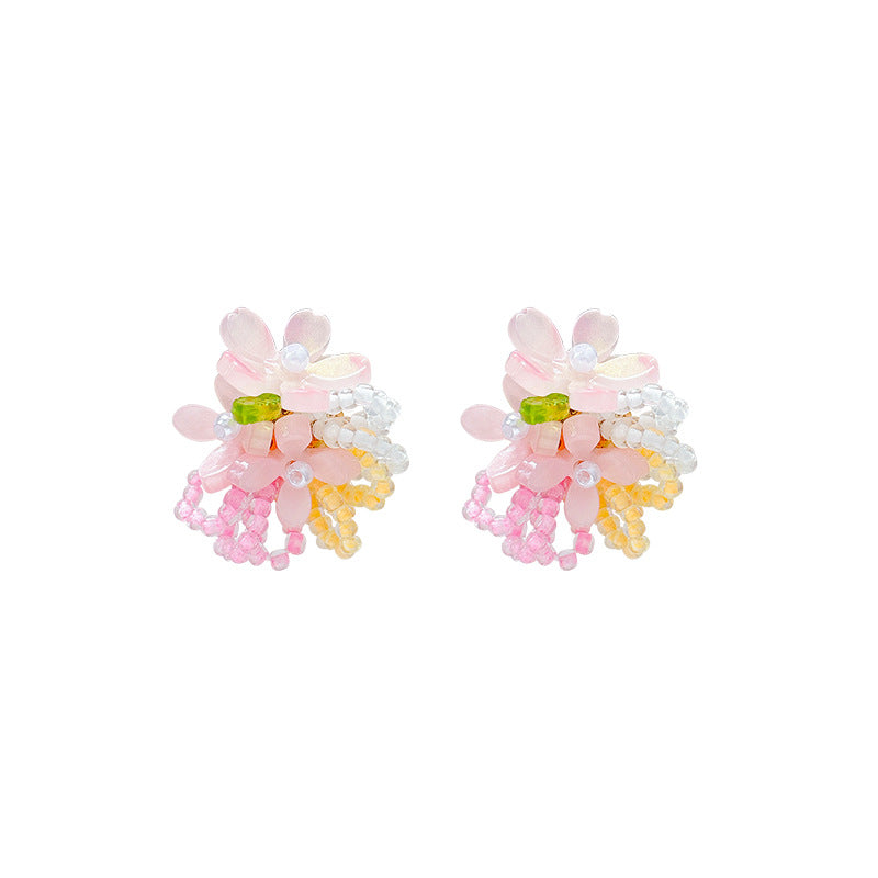 Dopamine beaded romantic floral stud earrings - summer colorful beach vacation style, unique earrings, sweet & ethereal forest vibes