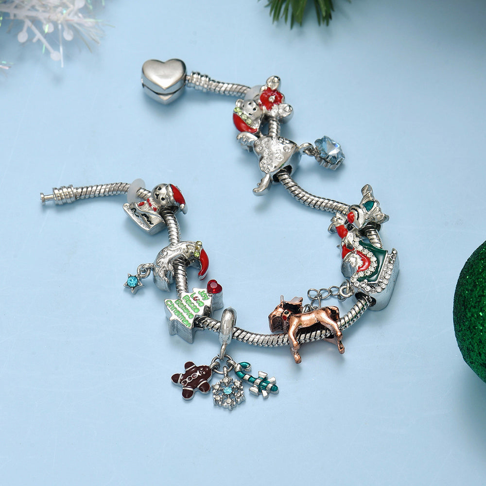 European and american christmas bracelet wholesale - cartoon snowman, reindeer, and hip-hop enamel charms - versatile christmas tree bracelet for men and women