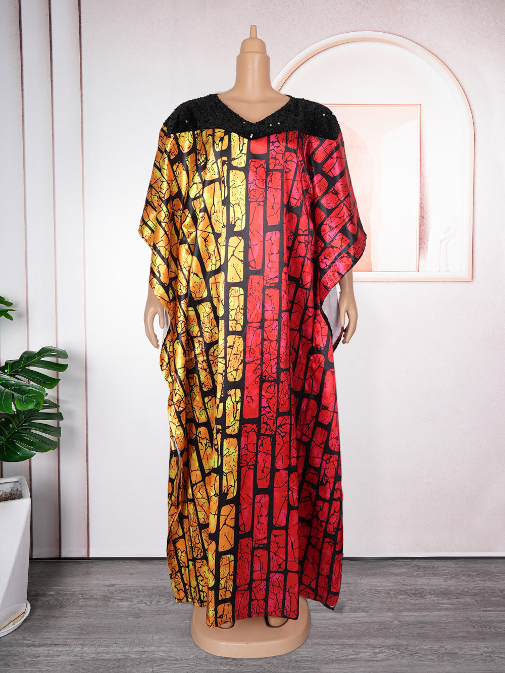 African women's plus size color block maxi dress - cross-border e-commerce, ,  - fleece beaded sequin dress