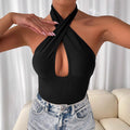 Amazon cross-border hot seller: new  spring/summer solid color sexy backless criss-cross cutout halter bodysuit