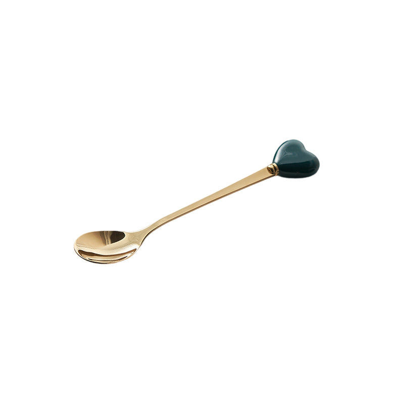 Luxury ceramic spoon stainless steel coffee spoon afternoon tea cake dessert spoon cross-border high-value small fork soup spoon