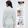 New drawstring waist stand collar jacket top - casual, loose fit, versatile yoga & fitness activewear outerwear d26007