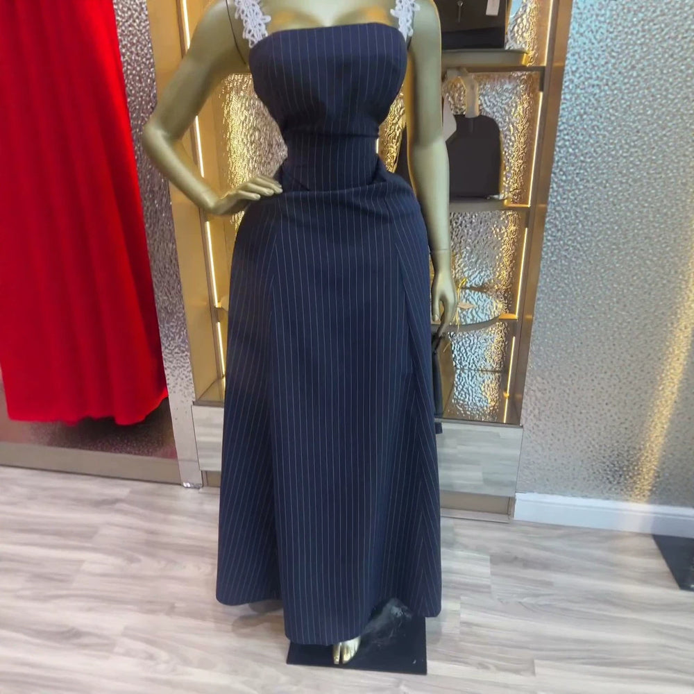 European and american cross-border women's fashion:  summer new arrival - stylish and elegant striped slim-fit sleeveless maxi slip dress
