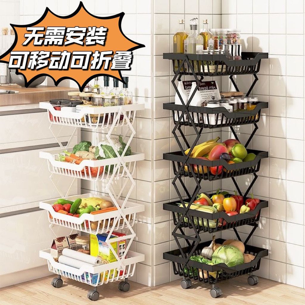 Kitchen foldable vegetable storage rack multi-layer floor-standing fruit storage rack for home free installation vegetable basket storage basket