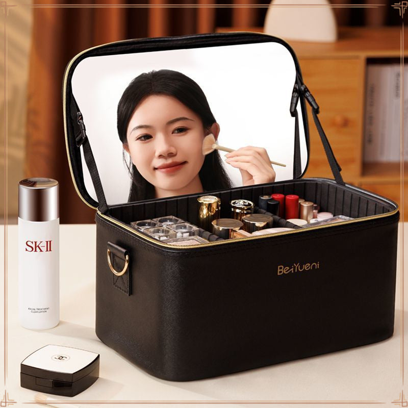 Cosmetic bag with mirror Large capacity female portable makeup artist special manicure storage Tattoo embroidery toolbox
