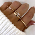 European and american cross-border jewelry: trendy ins geometric glass ring 4-piece set - elegant, versatile, diamond-studded stackable hand jewelry for women
