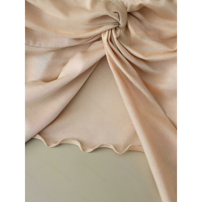 Women's summer new fashion elegant solid color satin twist knot strapless bandeau top - perfect for dates