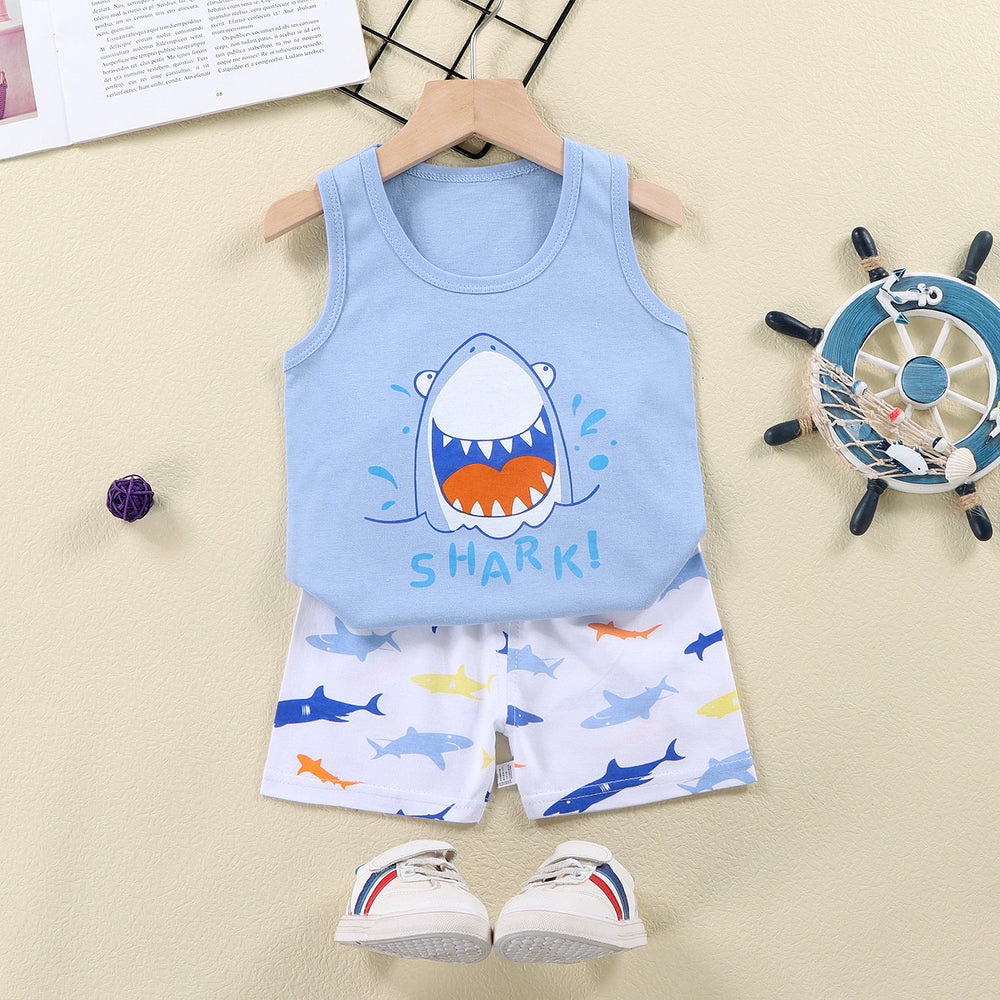 Kids' tank top set - summer new arrival: pure cotton girls' shorts outfit, korean style sleeveless set for baby boys and girls