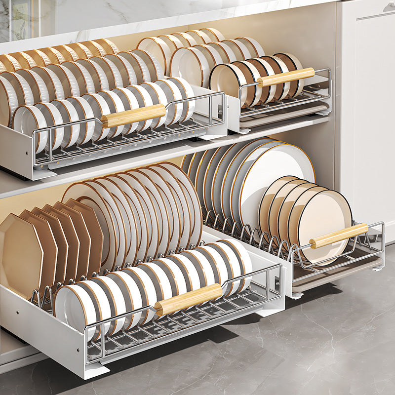 Pull-out dish rack in kitchen cupboard, drawer-type shelf, dish rack, storage rack, pull basket, bowl rack, drain rack