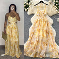 Tea break frenchretro floral chiffon dress women's  spring sexycut out halter suspender vacation long dress