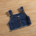 spring/autumn children's export lapel shirt dress for girls with ruffle trim, denim vest two-piece set